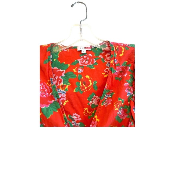 Rhode Elodie Blouse Top Size Medium Red Floral Cropped Puff Sleeve Ruffle Boho - Picture 5 of 8